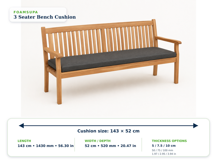 FOAMSUPA 3 Seater Water-Resistant Garden Bench Cushion