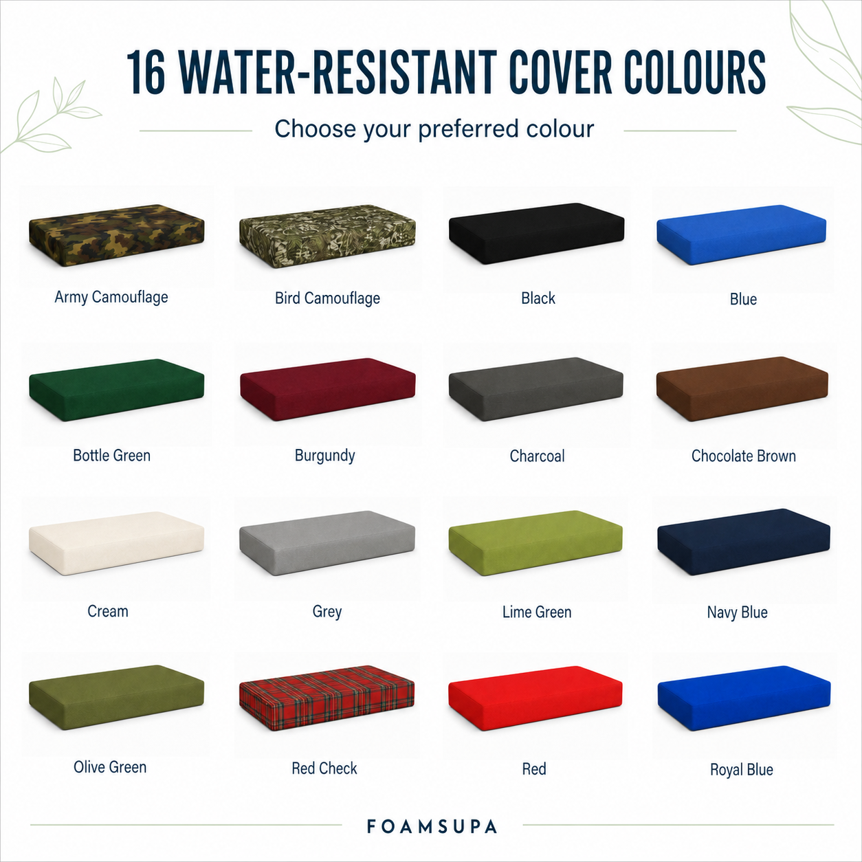 FOAMSUPA Water-Resistant Large Garden Cushion Pad — 120 × 60 × 5 cm