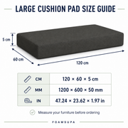 FOAMSUPA Water-Resistant Large Garden Cushion Pad — 120 × 60 × 5 cm