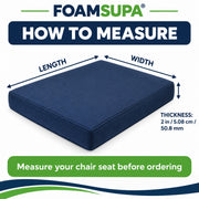 FOAMSUPA 2 inch seat cushion measurement guide in inches centimetres and millimetres