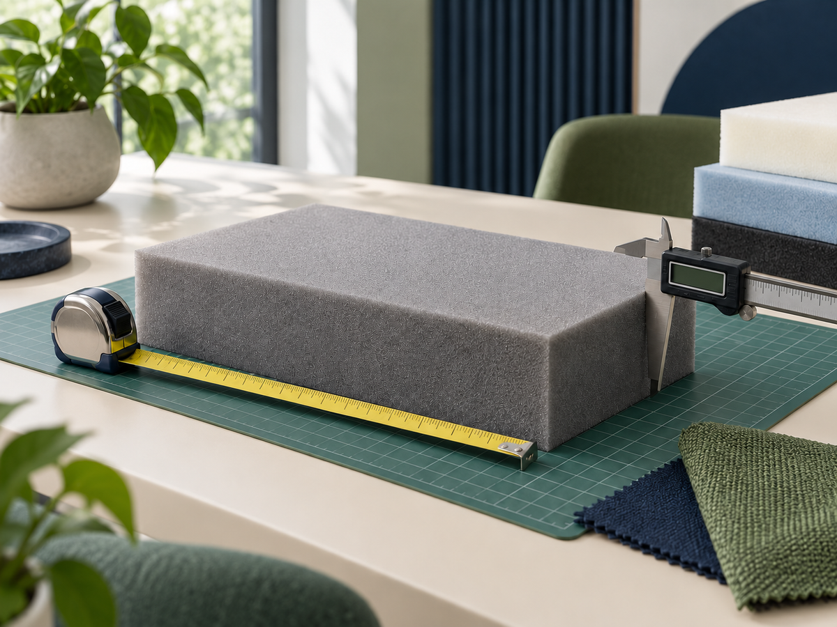 Foam block measured accurately with tape and digital calliper